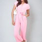 Belted V Neck Jumpsuit with Side Pockets