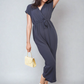 Belted V Neck Jumpsuit with Side Pockets