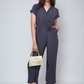 Belted V Neck Jumpsuit with Side Pockets