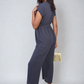 Belted V Neck Jumpsuit with Side Pockets