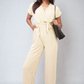 Belted V Neck Jumpsuit with Side Pockets