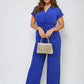 Belted V Neck Jumpsuit with Side Pockets