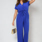 Belted V Neck Jumpsuit with Side Pockets