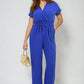 Belted V Neck Jumpsuit with Side Pockets