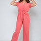 Belted V Neck Jumpsuit with Side Pockets