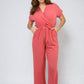 Belted V Neck Jumpsuit with Side Pockets