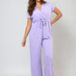 Belted V Neck Jumpsuit with Side Pockets