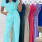 Belted V Neck Jumpsuit with Side Pockets