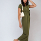 Belted V Neck Jumpsuit with Side Pockets