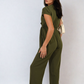 Belted V Neck Jumpsuit with Side Pockets