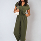 Belted V Neck Jumpsuit with Side Pockets