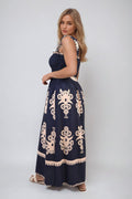 Smocked Sleeveless Flowy Tribal Print Summer Maxi Dress - BB Fashion Outlet