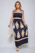 Smocked Sleeveless Flowy Tribal Print Summer Maxi Dress - BB Fashion Outlet