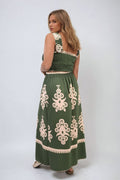 Smocked Sleeveless Flowy Tribal Print Summer Maxi Dress - BB Fashion Outlet