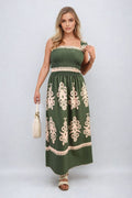 Smocked Sleeveless Flowy Tribal Print Summer Maxi Dress - BB Fashion Outlet