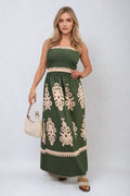 Smocked Sleeveless Flowy Tribal Print Summer Maxi Dress - BB Fashion Outlet