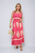 Smocked Sleeveless Flowy Tribal Print Summer Maxi Dress - BB Fashion Outlet