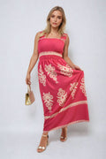 Smocked Sleeveless Flowy Tribal Print Summer Maxi Dress - BB Fashion Outlet