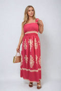 Smocked Sleeveless Flowy Tribal Print Summer Maxi Dress - BB Fashion Outlet