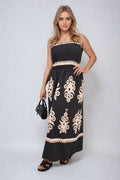 Smocked Sleeveless Flowy Tribal Print Summer Maxi Dress - BB Fashion Outlet