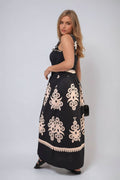 Smocked Sleeveless Flowy Tribal Print Summer Maxi Dress - BB Fashion Outlet