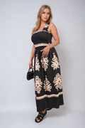 Smocked Sleeveless Flowy Tribal Print Summer Maxi Dress - BB Fashion Outlet