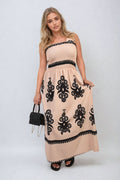 Smocked Sleeveless Flowy Tribal Print Summer Maxi Dress - BB Fashion Outlet