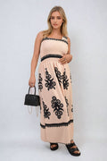 Smocked Sleeveless Flowy Tribal Print Summer Maxi Dress - BB Fashion Outlet