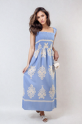 Smocked Sleeveless Flowy Tribal Print Summer Maxi Dress - BB Fashion Outlet