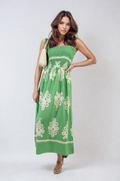 Smocked Sleeveless Flowy Tribal Print Summer Maxi Dress - BB Fashion Outlet