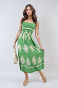 Smocked Sleeveless Flowy Tribal Print Summer Maxi Dress - BB Fashion Outlet