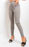 Elastic Waist Button Detail Leggings - BB Fashion Outlet