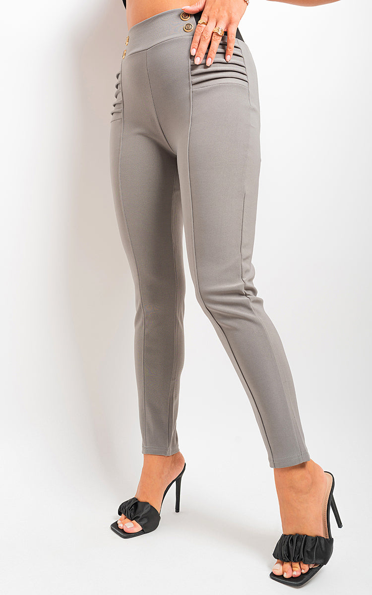 Elastic Waist Button Detail Leggings