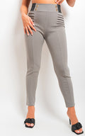 Elastic Waist Button Detail Leggings - BB Fashion Outlet