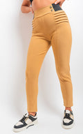 Elastic Waist Button Detail Leggings - BB Fashion Outlet