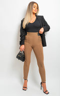 Elastic Waist Button Detail Leggings - BB Fashion Outlet