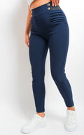 Elastic Waist Button Detail Leggings - BB Fashion Outlet