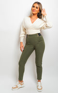 Elastic Waist Button Detail Leggings - BB Fashion Outlet