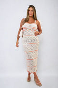 Strappy Long Knitted Stripe Cami Dress - BB Fashion Outlet