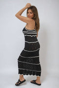 Strappy Long Knitted Stripe Cami Dress - BB Fashion Outlet