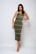 Strappy Long Knitted Stripe Cami Dress - BB Fashion Outlet