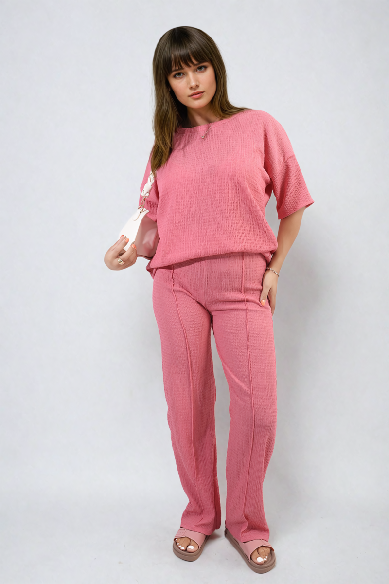 Cheesecloth Pattern Top and Trouser Co-ord Set - BB Fashion Outlet