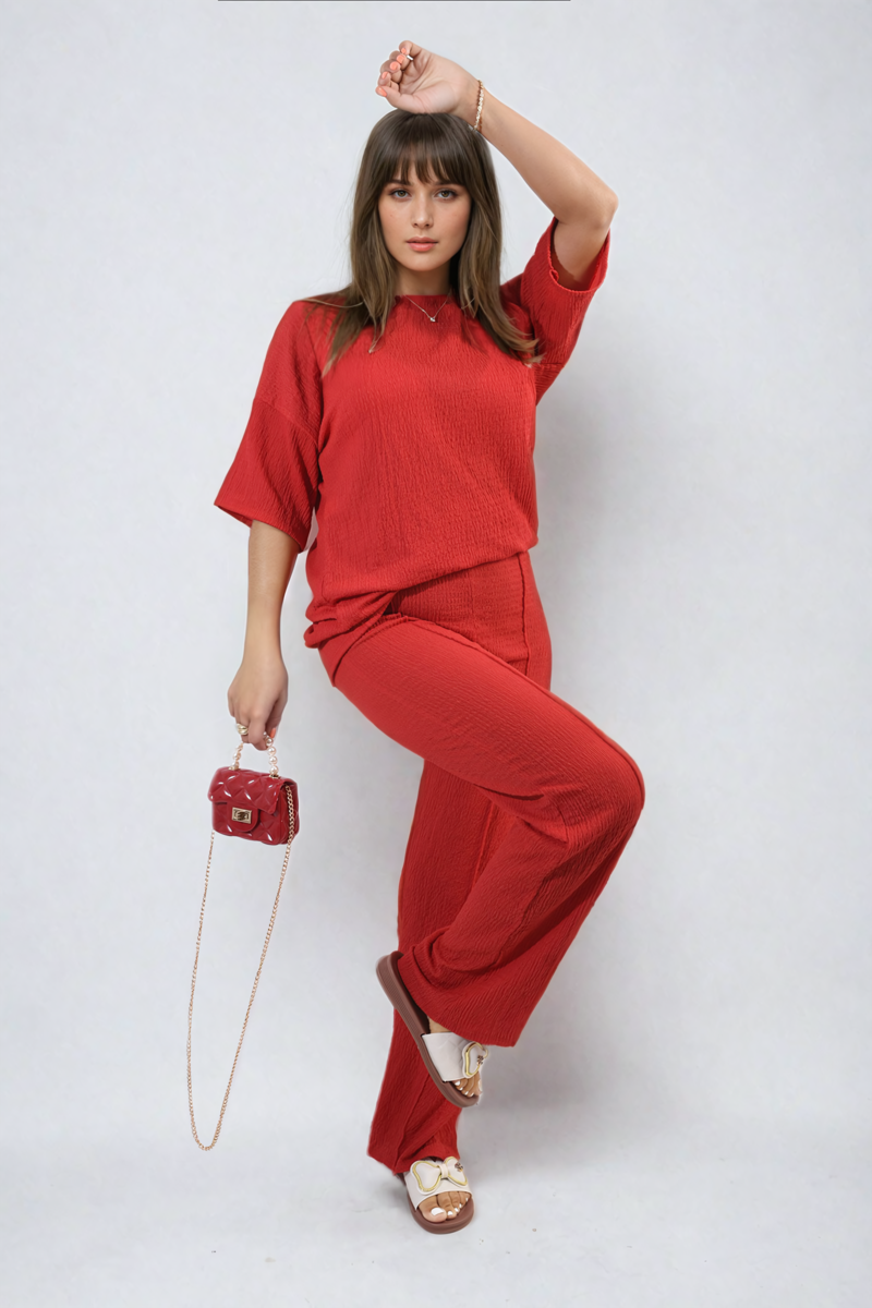 Cheesecloth Pattern Top and Trouser Co-ord Set - BB Fashion Outlet