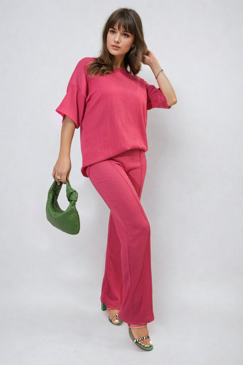 Cheesecloth Pattern Top and Trouser Co-ord Set - BB Fashion Outlet