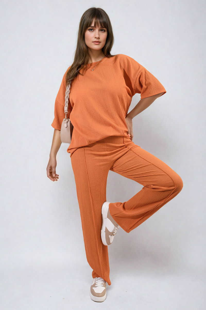 Cheesecloth Pattern Top and Trouser Co-ord Set - BB Fashion Outlet