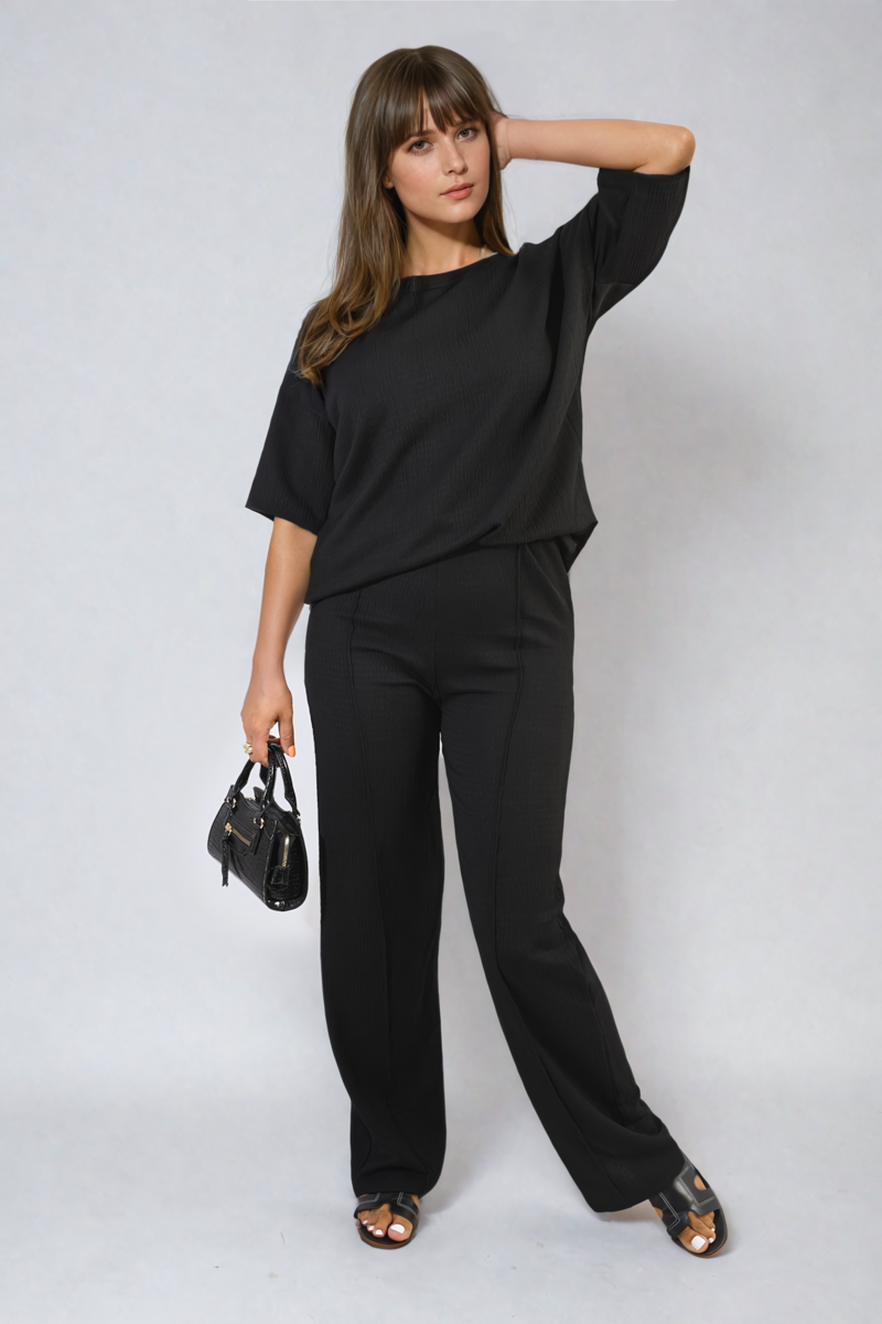 Cheesecloth Pattern Top and Trouser Co-ord Set - BB Fashion Outlet