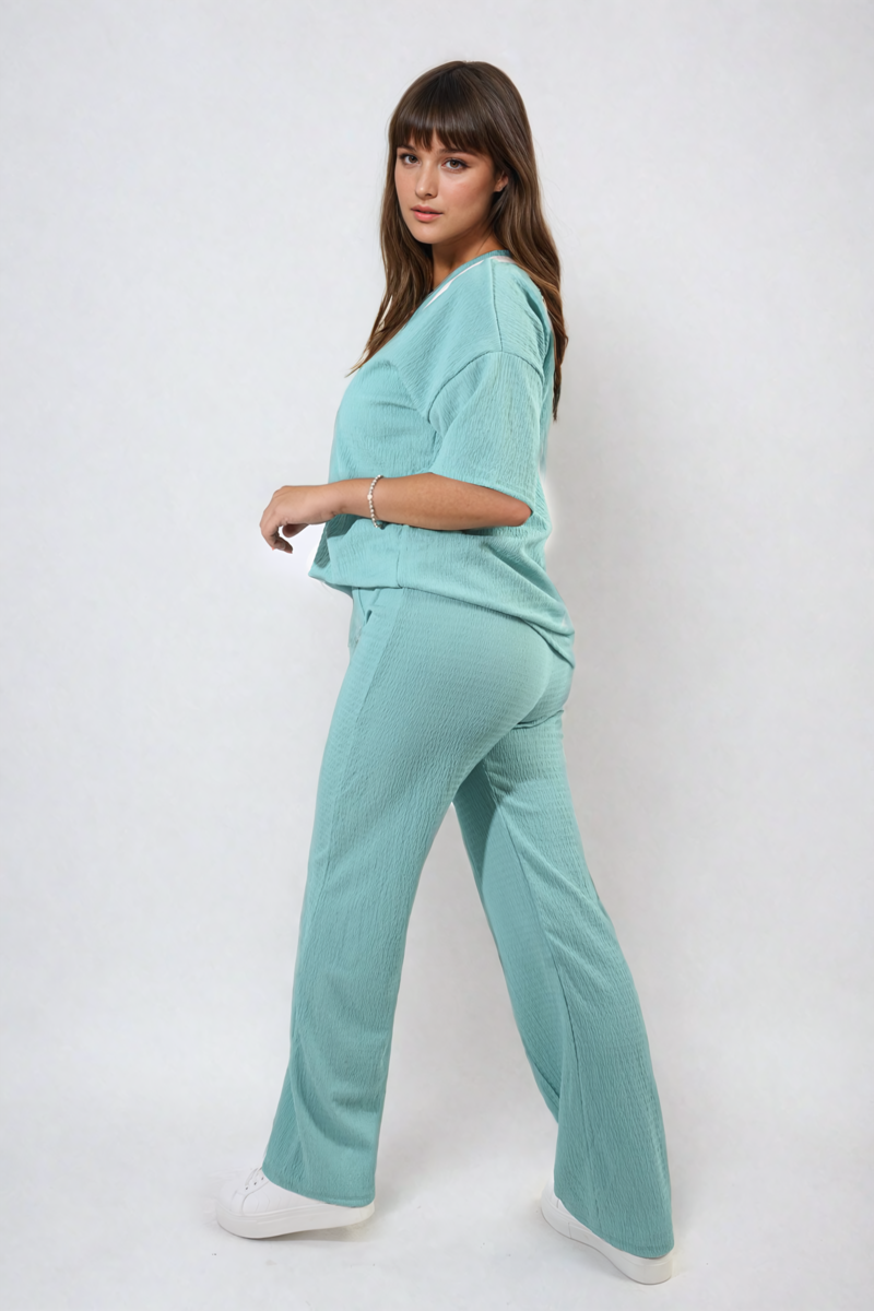 Cheesecloth Pattern Top and Trouser Co-ord Set - BB Fashion Outlet