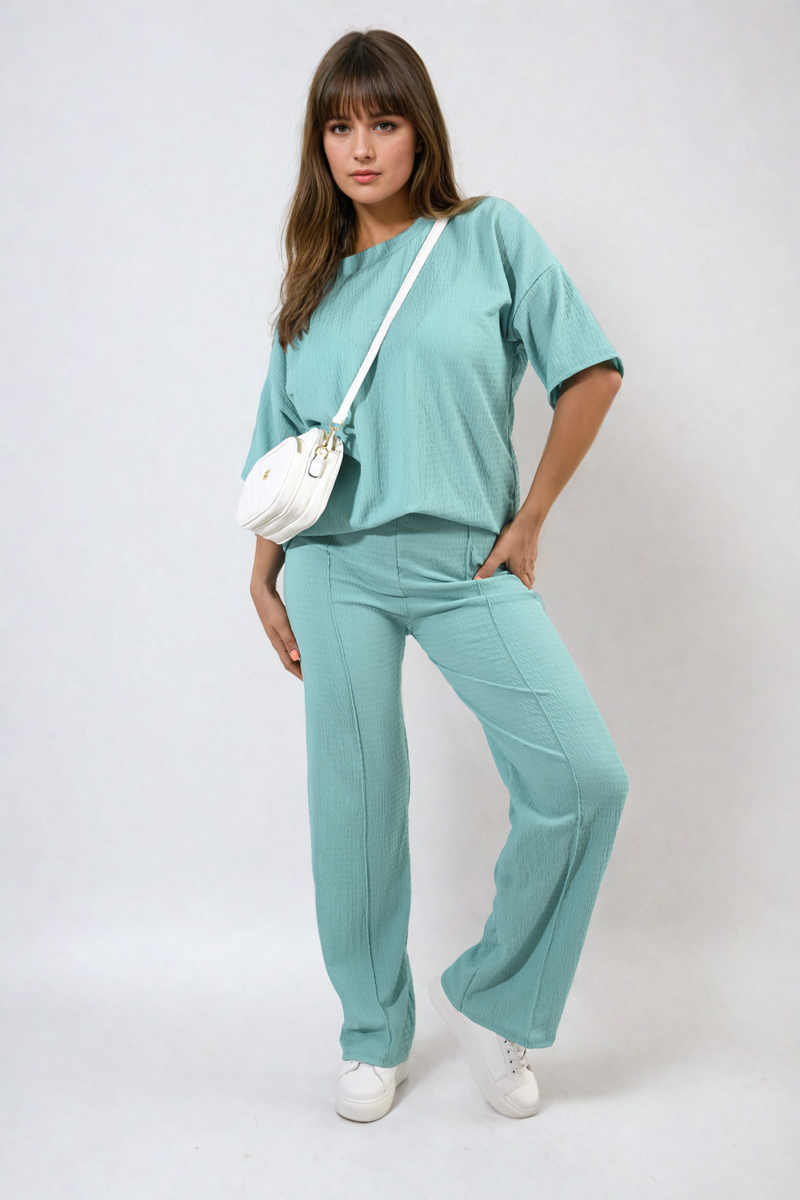 Cheesecloth Pattern Top and Trouser Co-ord Set - BB Fashion Outlet