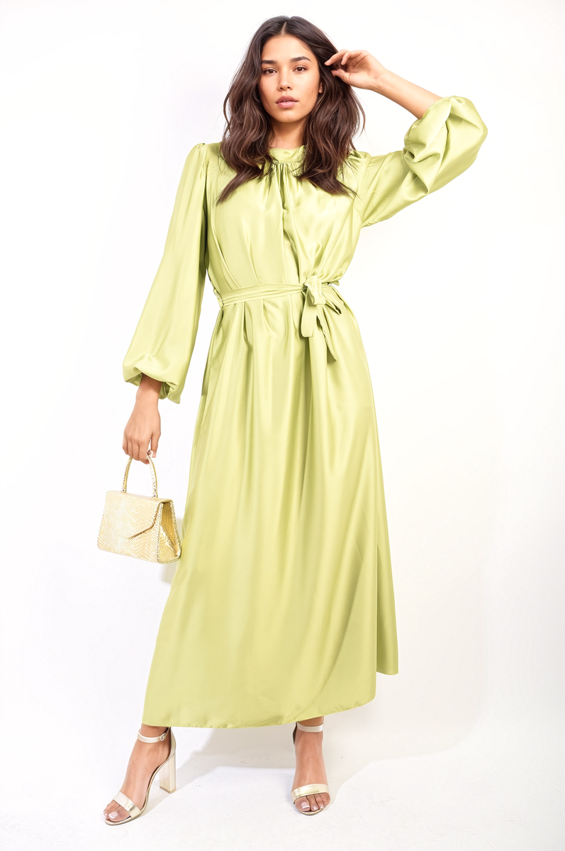 Long Sleeve High Neck Belted Maxi Dress