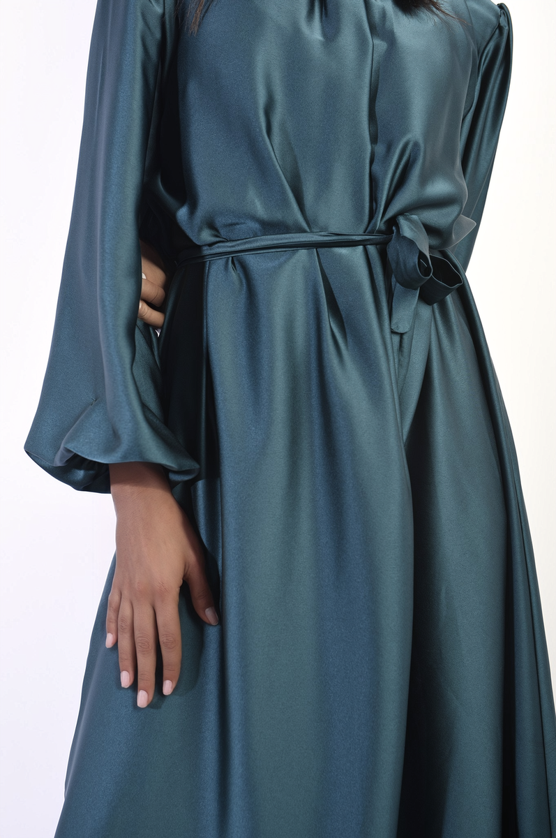 Long Sleeve High Neck Belted Maxi Dress